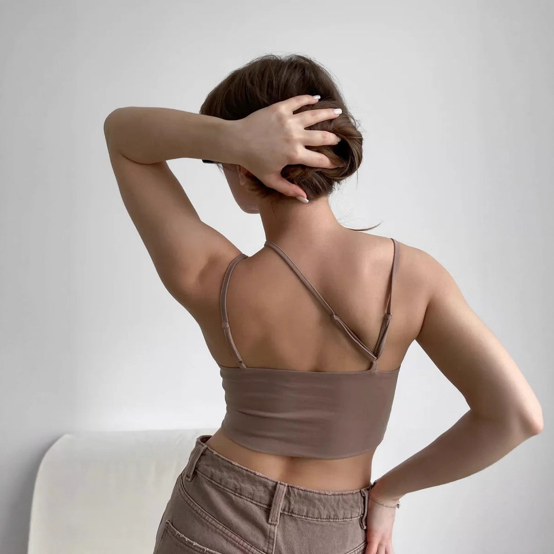 Damen Crop-Top mit schmalen Trägern und innovativem Schnitt EB