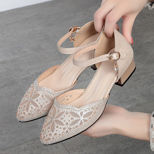 Damen elegante Ballerinas mit modischem Strassdesign und verstellbarem Riemen EB