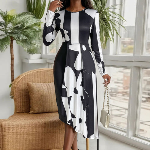 Damen Maxikleid mit modernem Grafikdesign und elegantem Schnitt EB