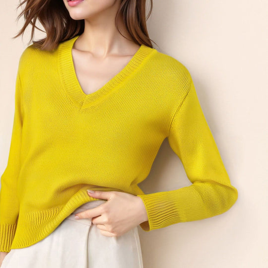Damen Pullover mit V-Ausschnitt und strukturierter Optik EB