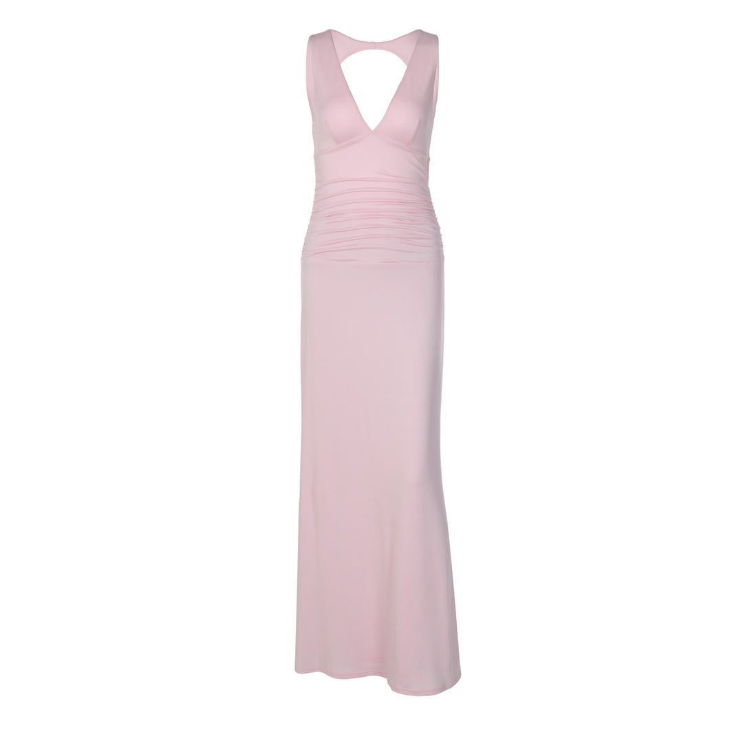 Damen Elegantes Kleid mit tiefem V-Ausschnitt und raffiniertem Rücken EB