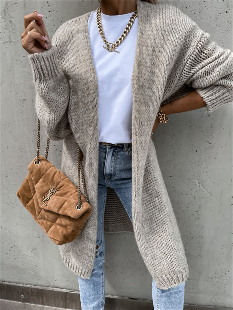 Damen Grober Strickmantel mit tiefen Taschen und modischem Schnitt EB