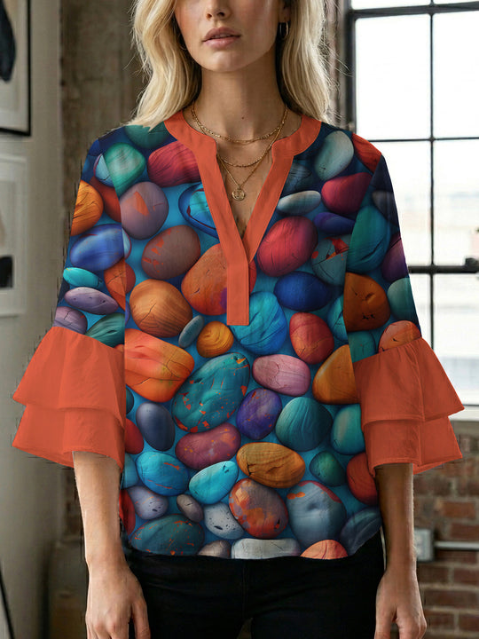 Damen kunstvolles Oberteil mit Rüschensleeves EB