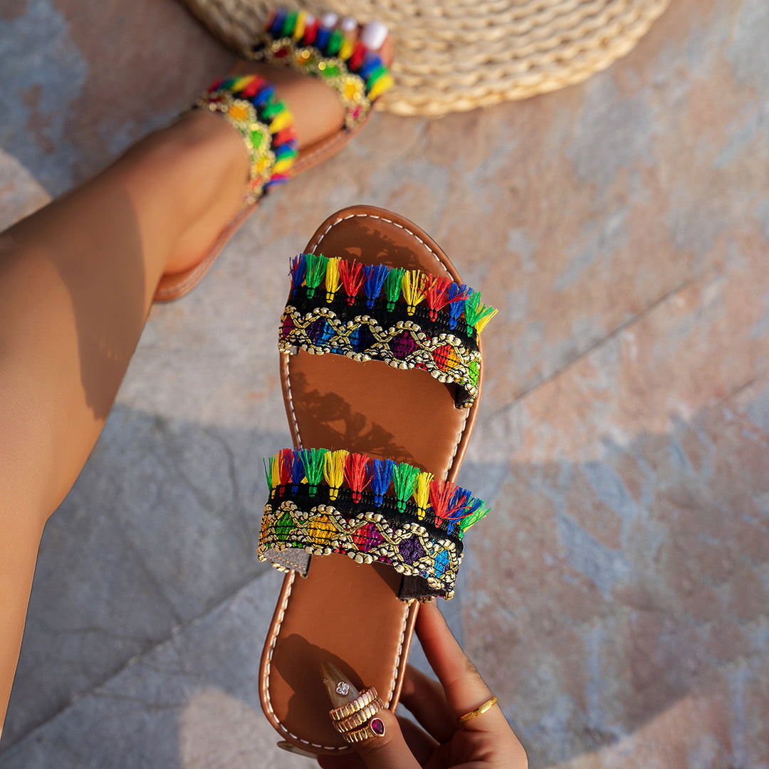 Damen Bunte Embellished Sandalen EB