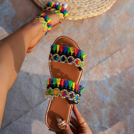 Damen Bunte Embellished Sandalen EB