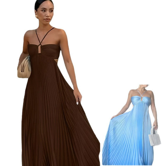 Damen Elegantes Maxi-Kleid mit plissierten Details und schickem Cut-Out EB