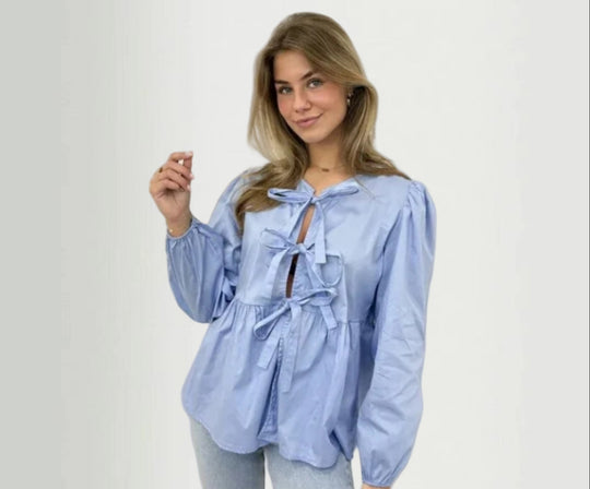 Damen Bluse mit Volantärmeln und Schleifenband EB