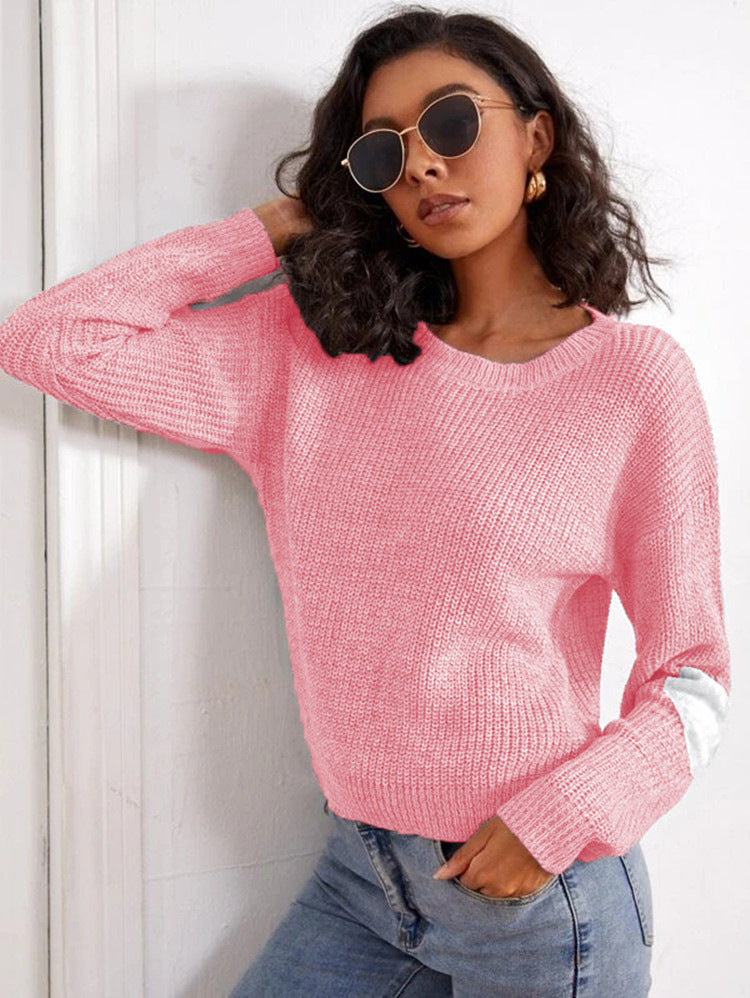 Damen Grob gestrickter Pullover mit modischem Armdetail EB
