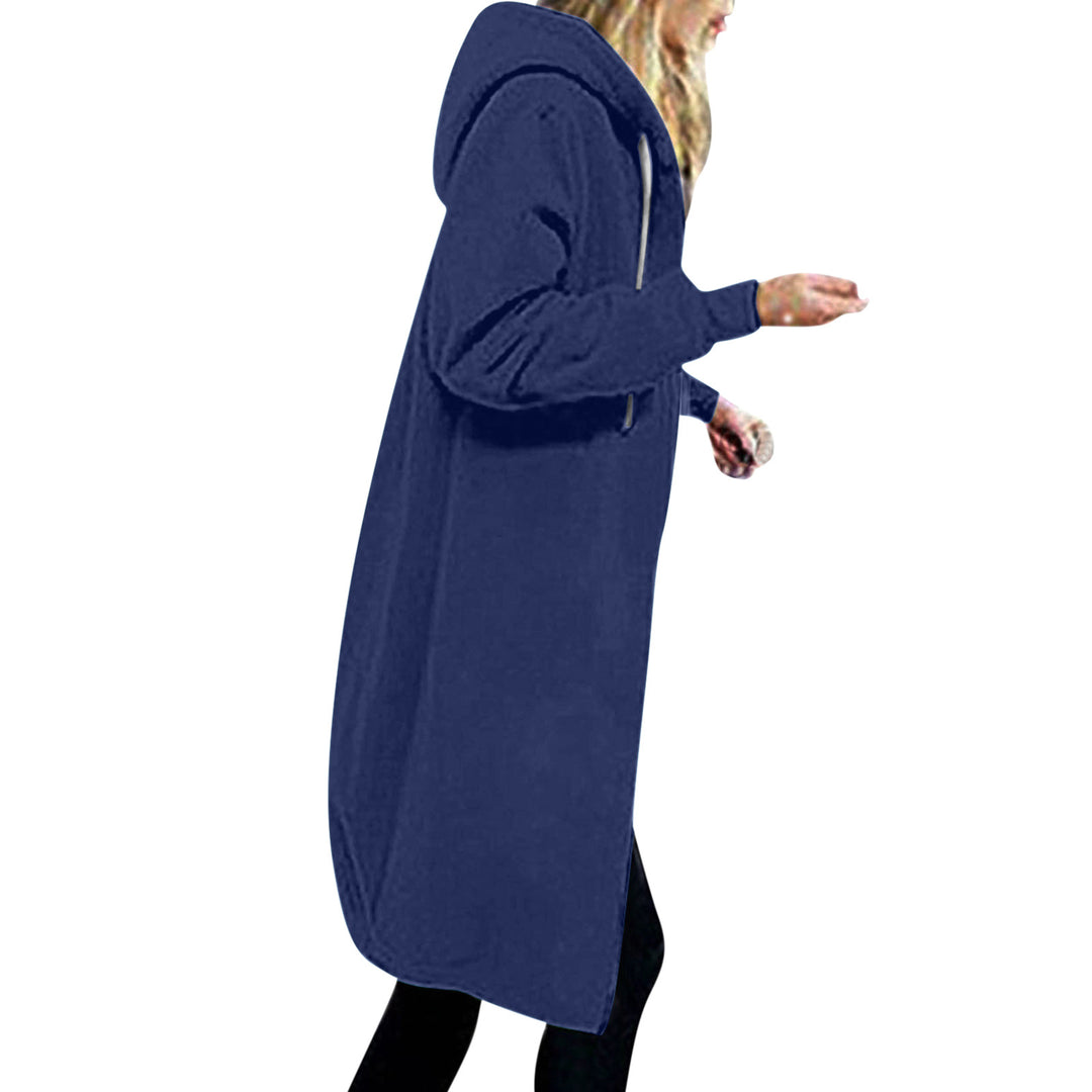 Damen nan langer Oversize Kapuzenmantel mit gerundetem Saum und Reißverschlusstaschen EB