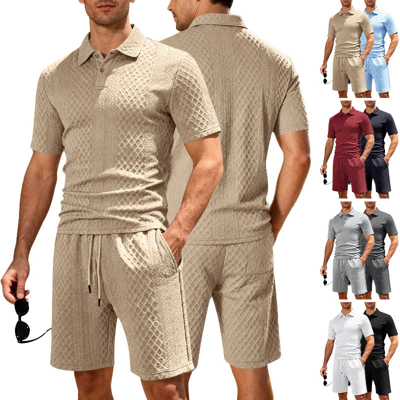 Herren nan geprägtes Strand-Ensemble mit offenem Kurzarm-Hemd und Kordel-Bermuda EB