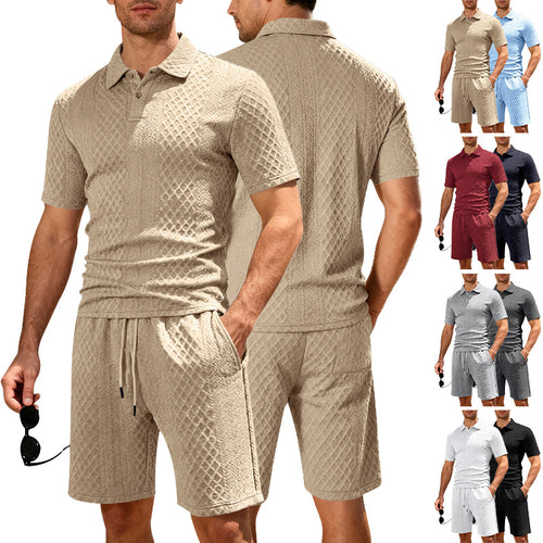 Herren nan geprägtes Strand-Ensemble mit offenem Kurzarm-Hemd und Kordel-Bermuda EB