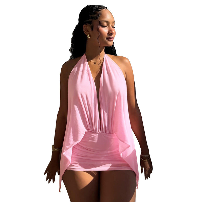 Damen Sommerliches Wickelkleid mit tiefem V-Ausschnitt und asymmetrischem Saum EB