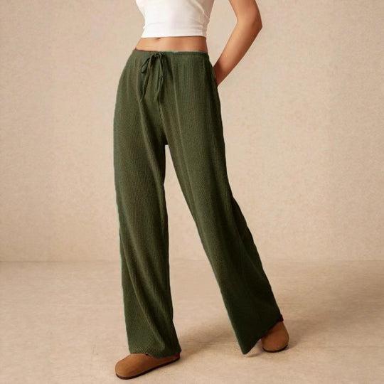 Damen weite Baumwoll-Haremshose mit hoher Taille und praktischem Kordelzug EB