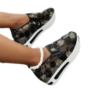 Damen Bequeme Slip-On Sneaker mit glitzerndem Design und atmungsaktiver Oberflächenstruktur EB