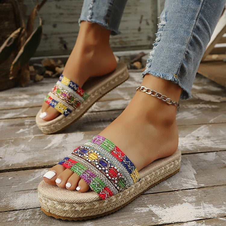 Damen Wedge-Pantoletten mit buntem Bead-Design EB