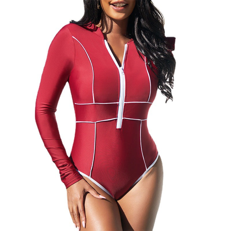Damen Sportlicher Einteiler Badeanzug mit Reißverschluss EB