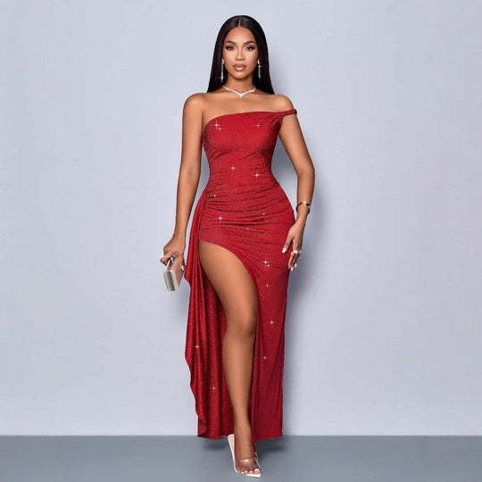 Damen Glamouröses Cocktailkleid mit schimmernden Details und seitlichem Schlitz EB