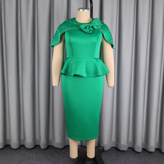 Damen Elegantes Cocktailkleid mit Taillenband und schicker Schößchen-Überwurf EB