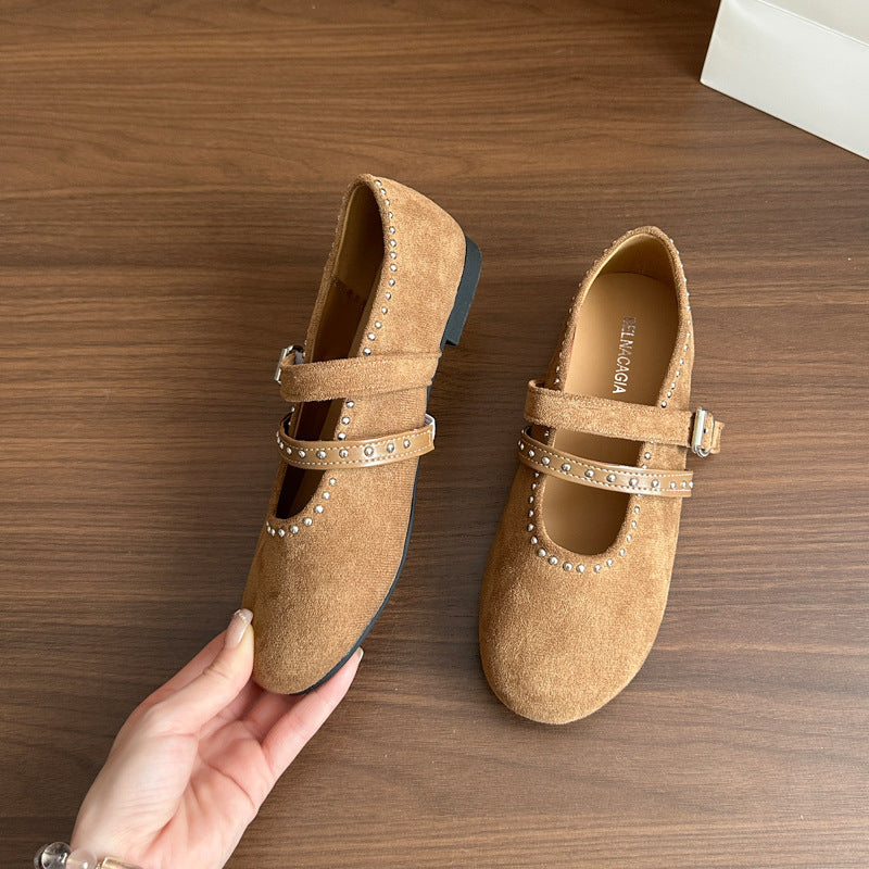 Damen Elegante Ballerinas mit dekorativen Schnallen und weichem Wildleder EB