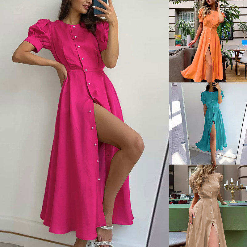 Damen Hemdkleid mit hochgeschlossenem Kragen und seitlichem Schlitz EB