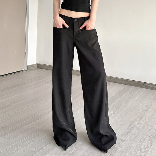 Damen Weite Chinohosen mit hohem Bund und seitlichen Taschen EB
