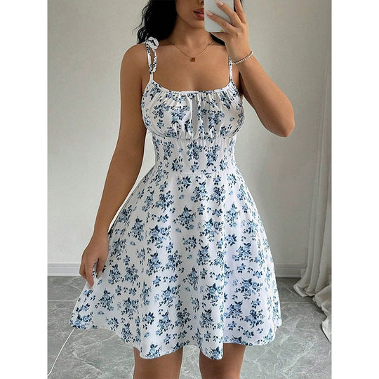 Damen Blumenkleid mit verstellbaren Spaghetti-Trägern und femininem Schnitt EB