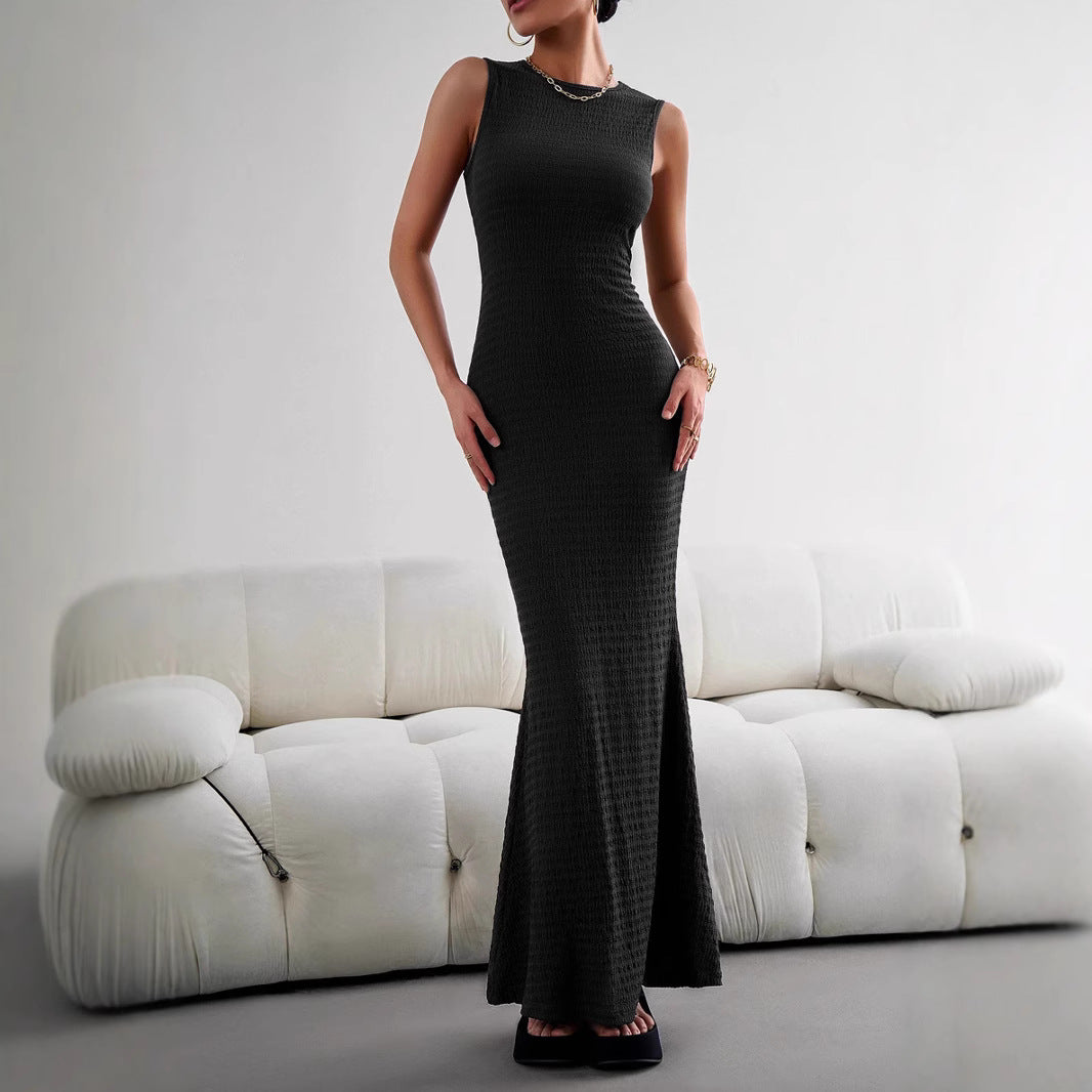 Damen figurbetontes Maxikleid mit elegantem strukturiertem Obermaterial EB