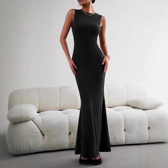 Damen figurbetontes Maxikleid mit elegantem strukturiertem Obermaterial EB