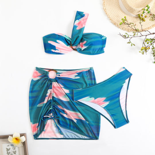 Damen Cropped Bikini-Set mit verspieltem Rüschendesign und elegantem Bindeträgersystem EB