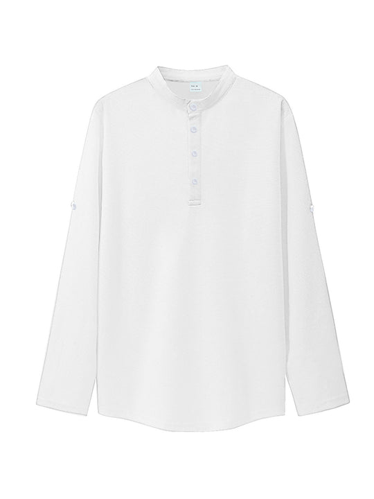 Damen nan oversized Langarm-Henley mit Stehkragen Waffelstruktur und Ärmelsicherung EB