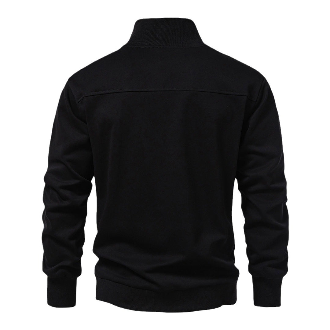 Herren modischer Stehkragenpullover mit halbem Reißverschluss und bequemer Passform EB
