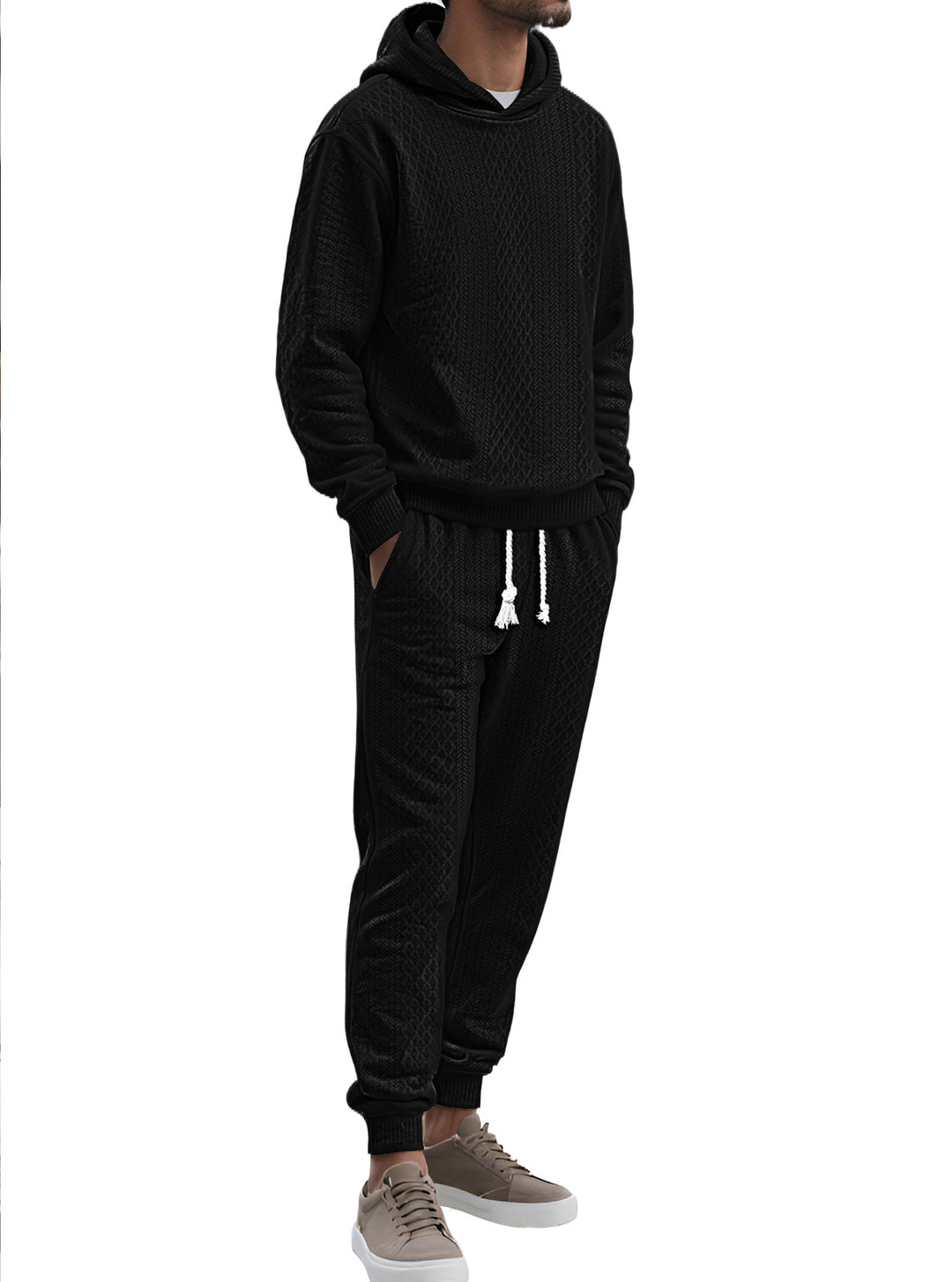 Herren nan strukturierter Velours-Jogginganzug mit Kapuzenpullover und Kordelzughose EB