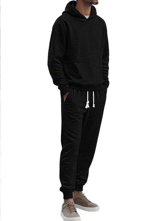Herren nan strukturierter Velours-Jogginganzug mit Kapuzenpullover und Kordelzughose EB