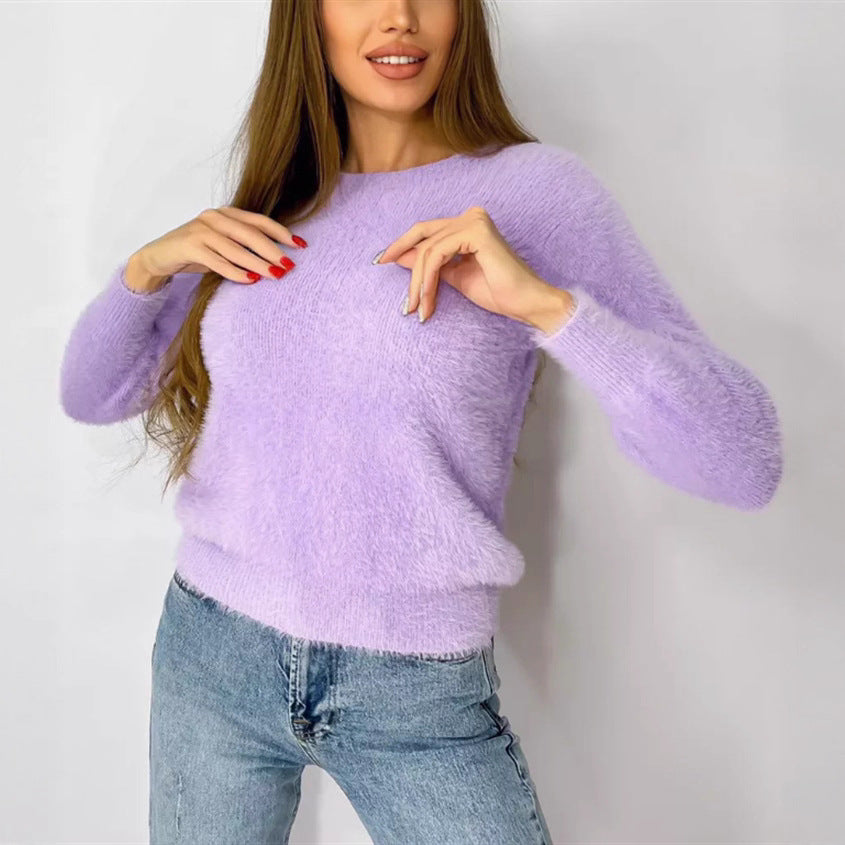 Damen Flauschiger Modischer Pullover EB
