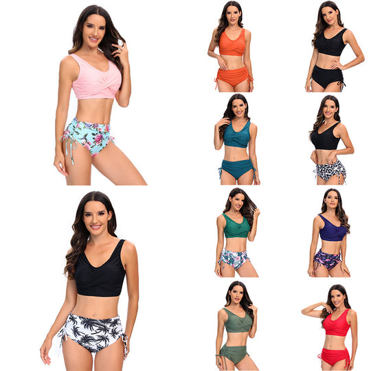 Damen Bikini-Set mit schickem Wickeloberteil und hoch taillierten Höschen EB