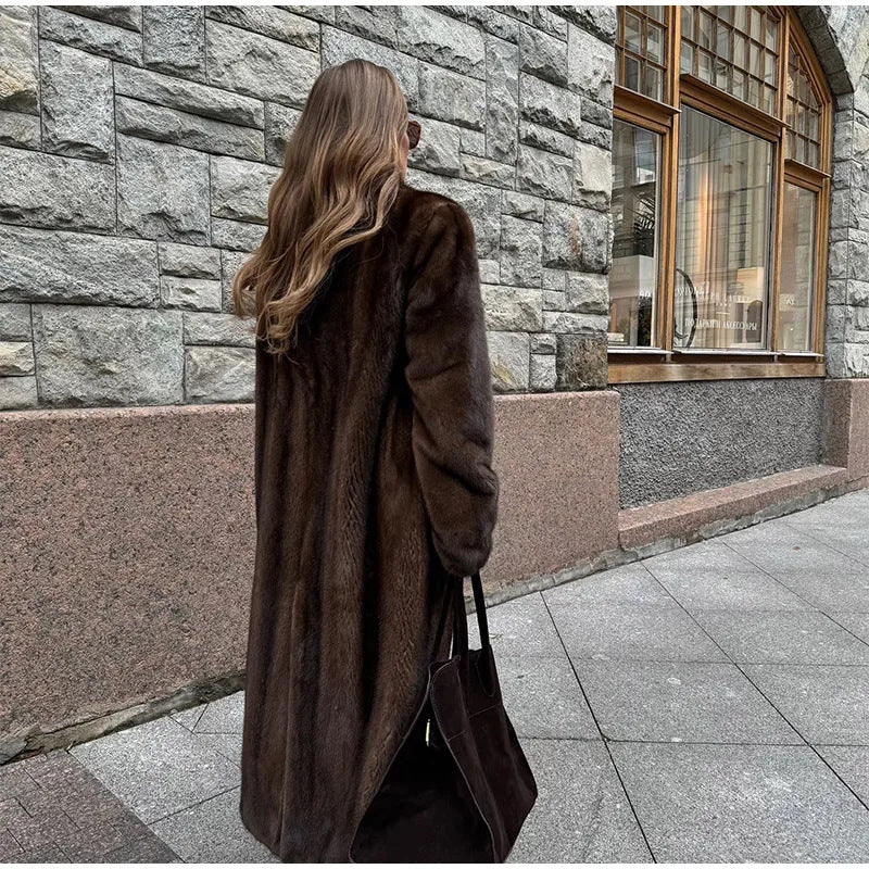 Damen Luxuriöser Kunstfellmantel mit weitem Schnitt und eleganten Details EB
