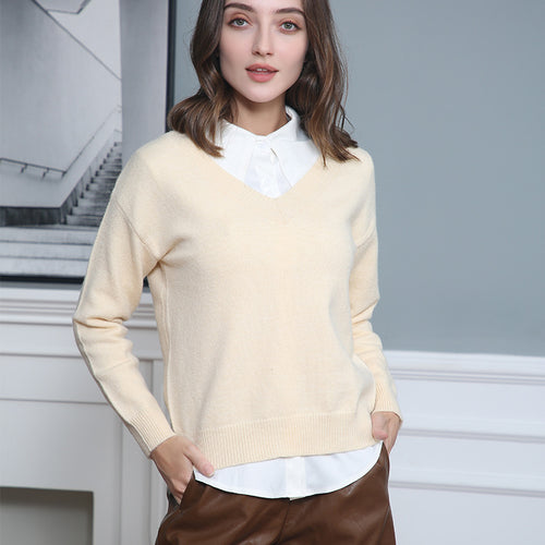 Damen eleganter V-Ausschnitt Pullover EB