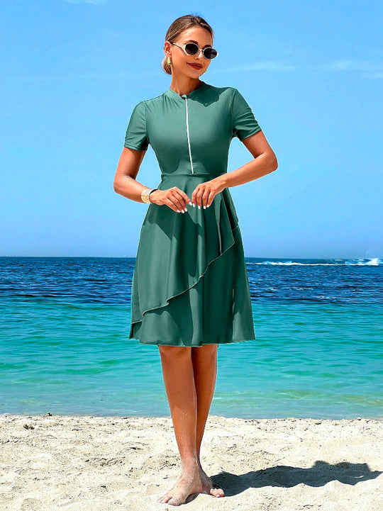 Damen Elegantes Strandkleid mit Rüschendesign EB