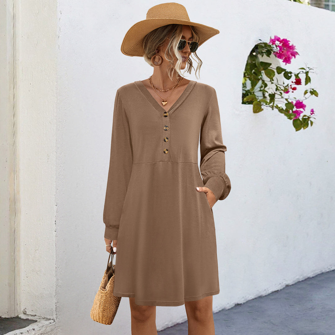 Damen Freizeitkleid mit Knopfleiste und seitlichen Eingrifftaschen EB