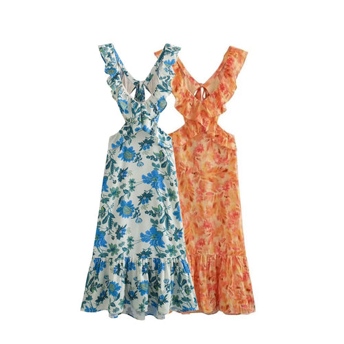 Damen Maxikleid mit weichem V-Ausschnitt und verspieltem Volant EB