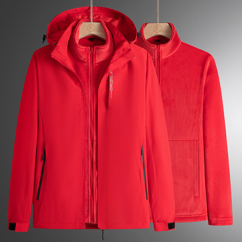 Herren modularer Softshell-Parka mit herausnehmbarer Fleece-Innenjacke, winddichter Außenhülle und verstellbarer Kapuze EB