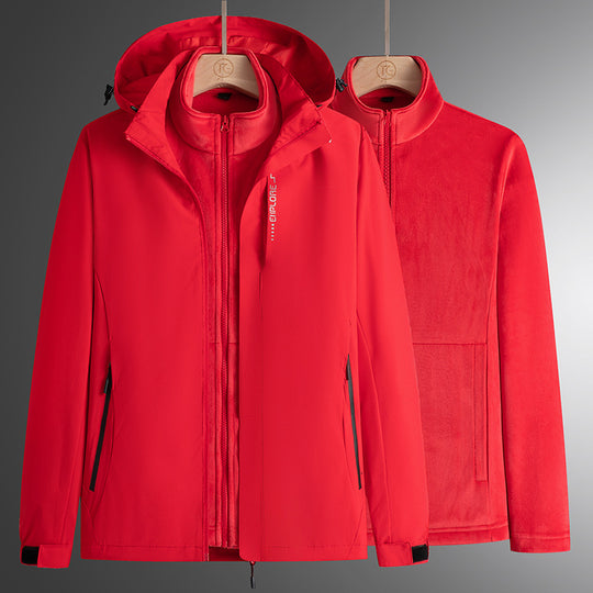 Herren modularer Softshell-Parka mit herausnehmbarer Fleece-Innenjacke, winddichter Außenhülle und verstellbarer Kapuze EB