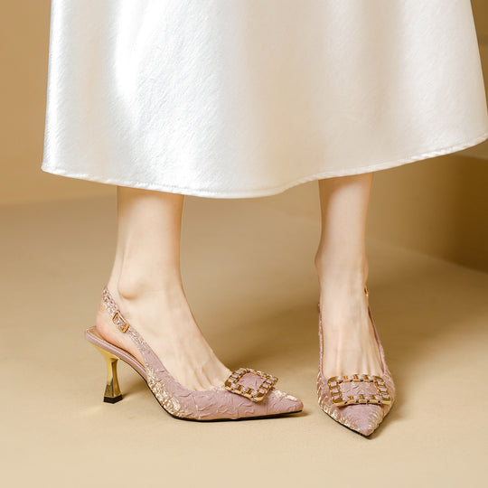 Damen Slingback-Pumps mit elegantem Schmuckdetail und modischem Blockabsatz EB