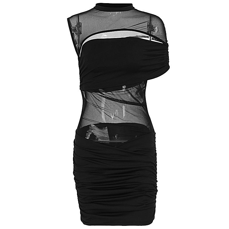 Damen figurbetontes Kleid mit transparenten Einsätzen und raffinierten Drapierungen EB