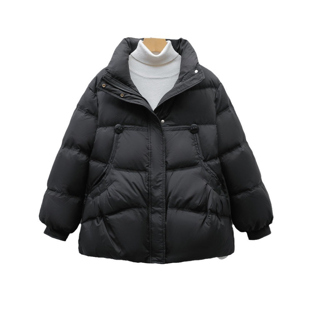Damen voluminöse Winterjacke mit praktischen Taschen und hochschließendem Kragen EB