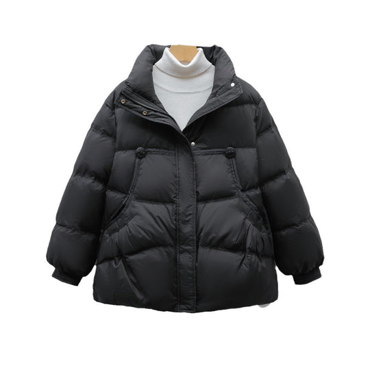 Damen voluminöse Winterjacke mit praktischen Taschen und hochschließendem Kragen EB