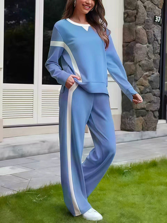 Damen Lounge-Set aus weichem Jersey mit weitem Bein und Kontraststreifen EB