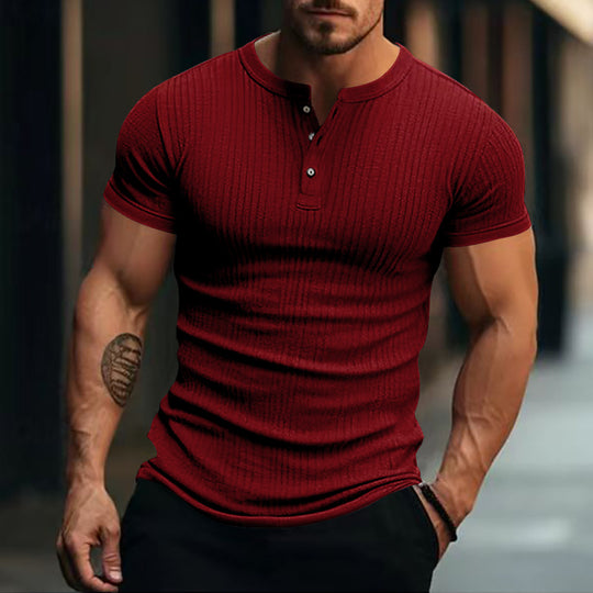 Herren Kurzarm Henley-T-Shirt mit strukturierter Oberfläche EB