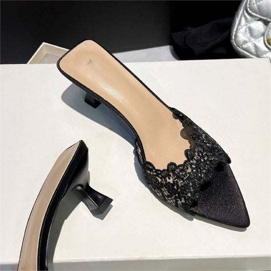 Damen elegante Mules mit Spitzenverzierung EB