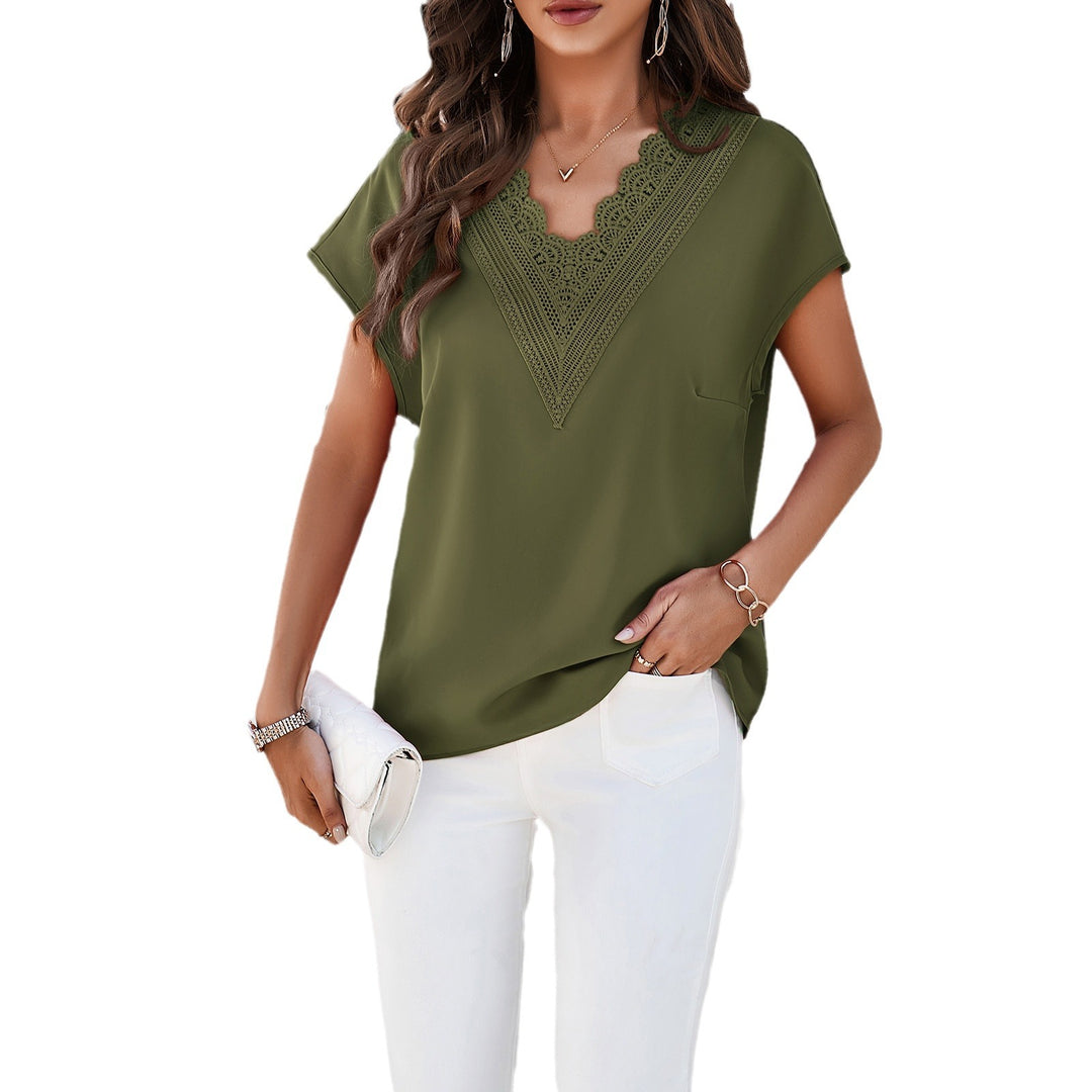 Damen Bluse mit Spitzenverzierungen und V-Ausschnitt EB